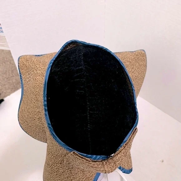 Belham living Stylish Brown Sun Hat with Blue Trim 50+ spf Velcro closure - Picture 4 of 11